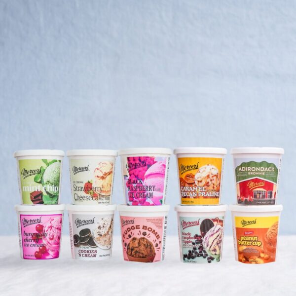 10 pints of wine ice cream, 5 pints stacked on top of 5 pints