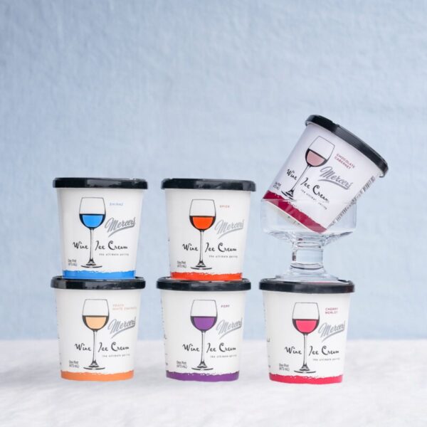 6 pint wine ice cream, 3 pints stacked on top of 3 pints